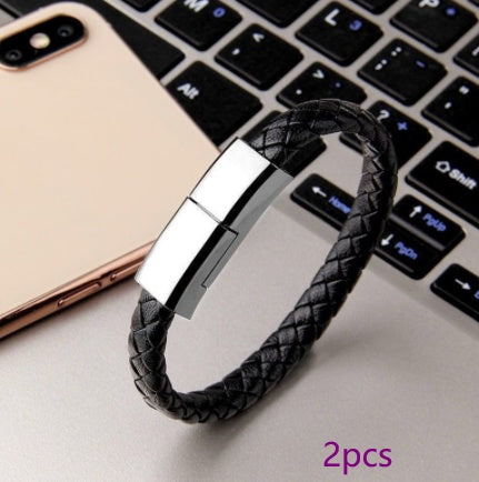 Portable Braided Leather USB Charging Bracelet - Wearable Power