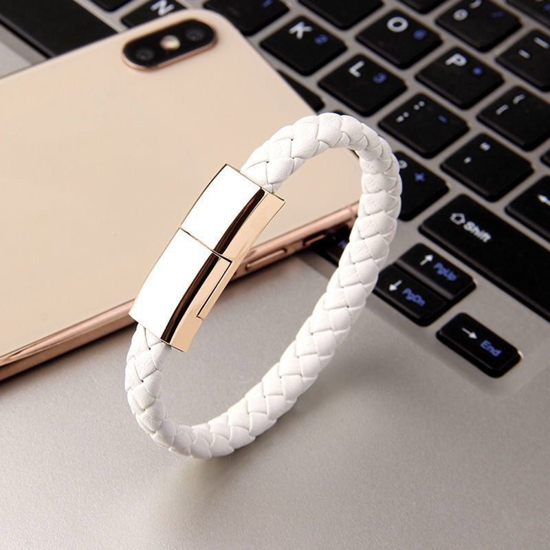 Portable Braided Leather USB Charging Bracelet - Wearable Power