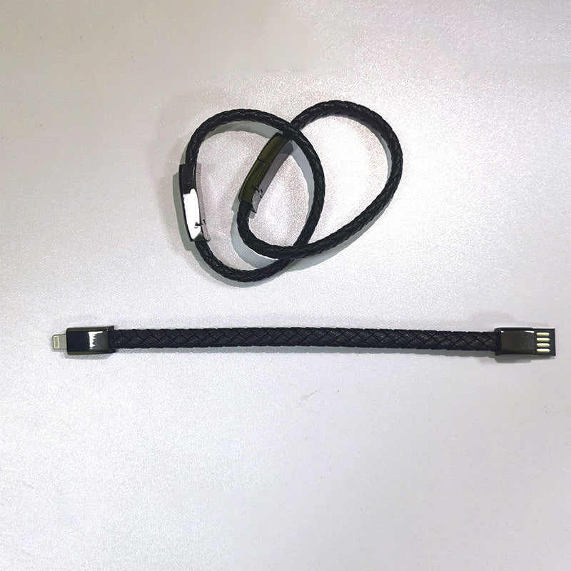 Portable Braided Leather USB Charging Bracelet - Wearable Power