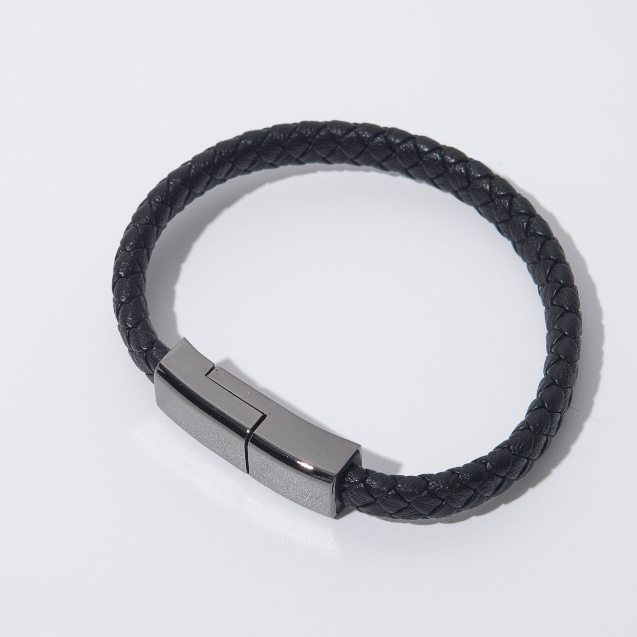 Portable Braided Leather USB Charging Bracelet - Wearable Power