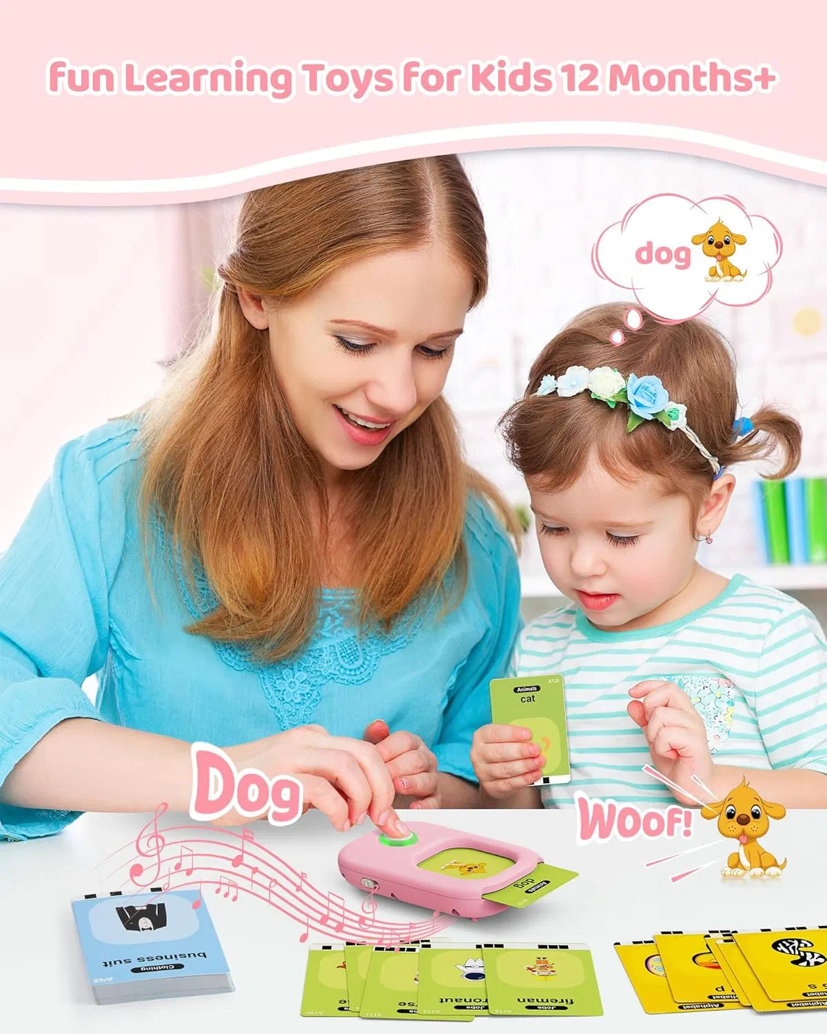 MUVIXUS™ DigiTalk - Talking Flash Cards,Kids Toddler Flash Cards With 224 Sight Words,Montessori Toys,Autism Sensory Toys,Speech Therapy Toys,Learning Educational Gifts For Age 1 2 3 4 5 Years Old Boys And Girls
